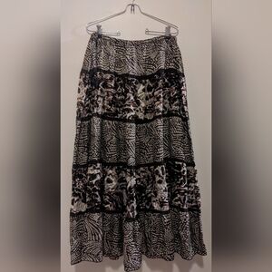 Chico's Boho Print Multi Tier Y2K Silk Blend Full Length Maxi Skirt sz Chico's 2